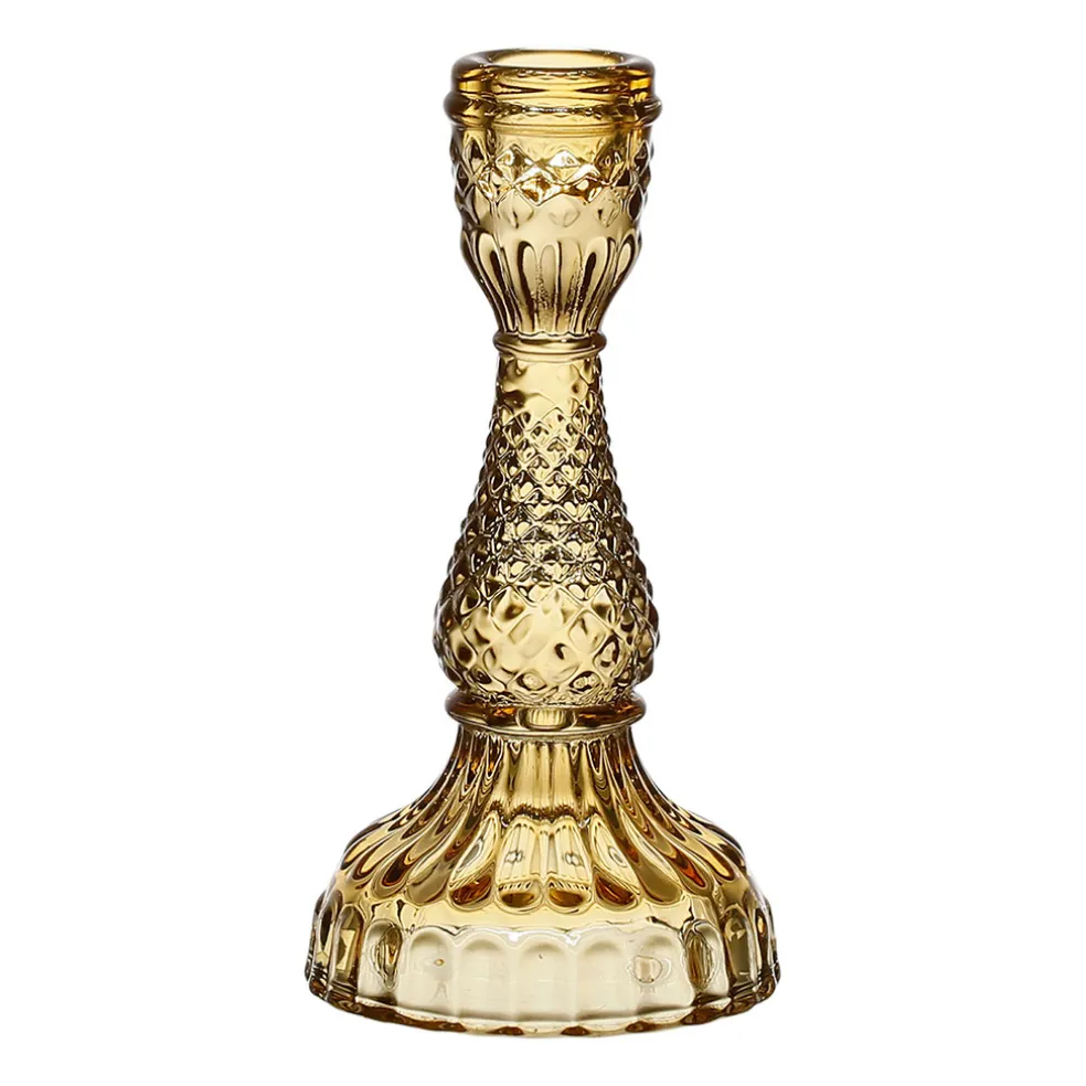 Bougeoir en verre ambre h17cm - Ceresse