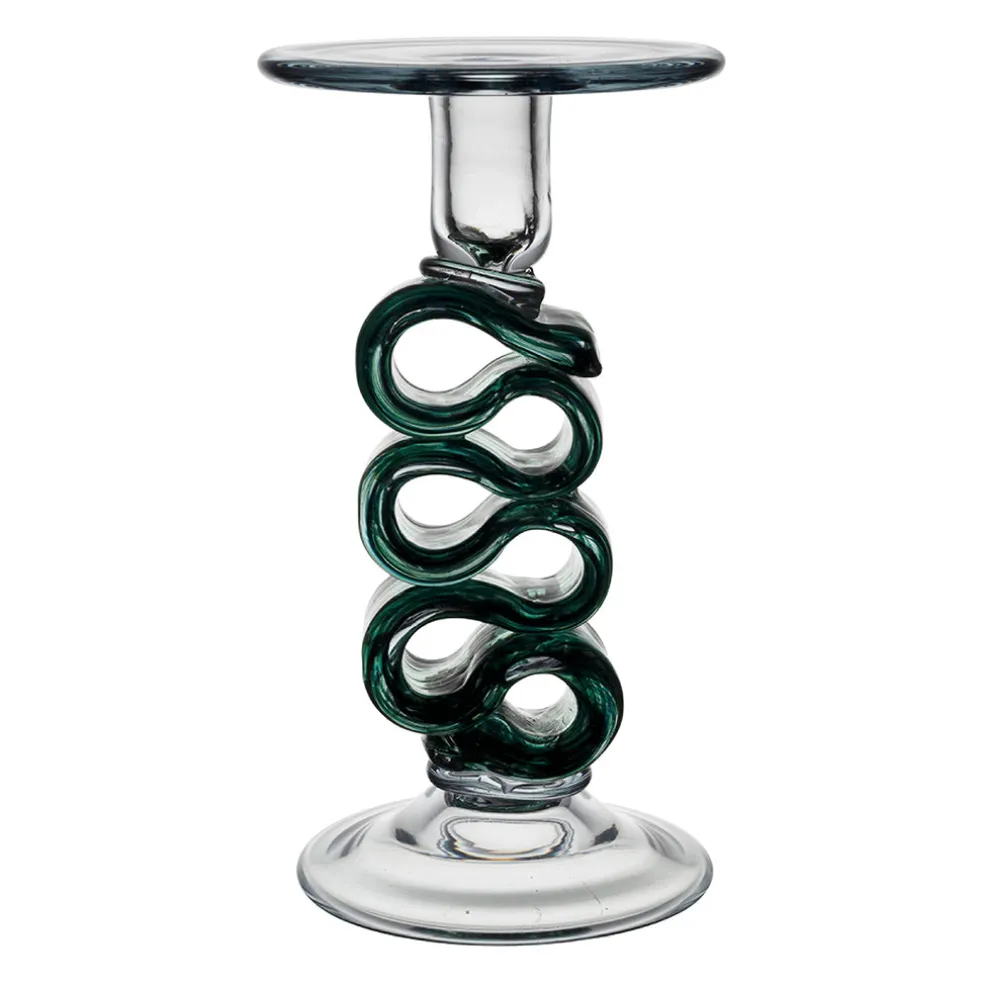 Bougeoir en verre émeraude h23.5cm - Sablon
