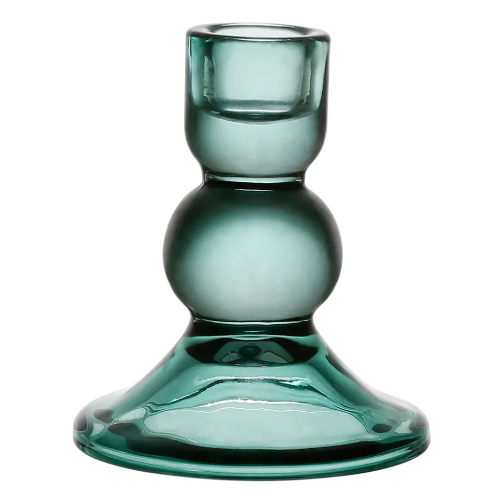 Bougeoir en verre vert d'eau h10cm - Alphe