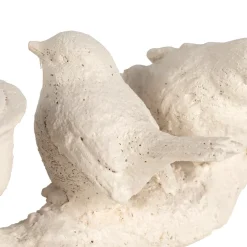 Bougeoir moineau 2 feux en résine écru L32cm