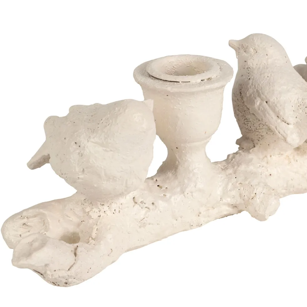 Bougeoir moineau 2 feux en résine écru L32cm