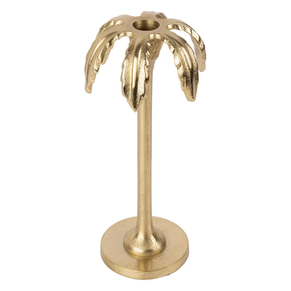 Bougeoir palmier en aluminium doré h25cm - Tropic Etoil