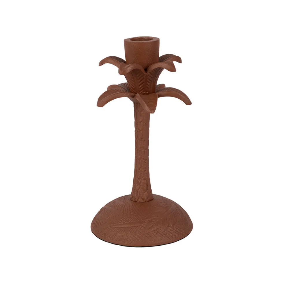 Bougeoir palmier en aluminium terracotta h19cm - Tropic Etoil