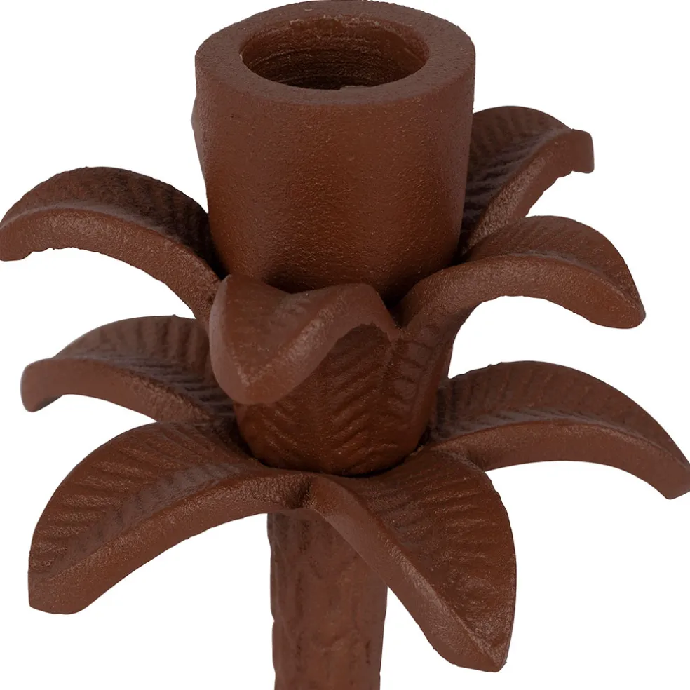 Bougeoir palmier en aluminium terracotta h19cm - Tropic Etoil