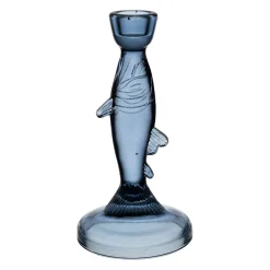 Bougeoir poisson en verre bleu h20cm - Oanez