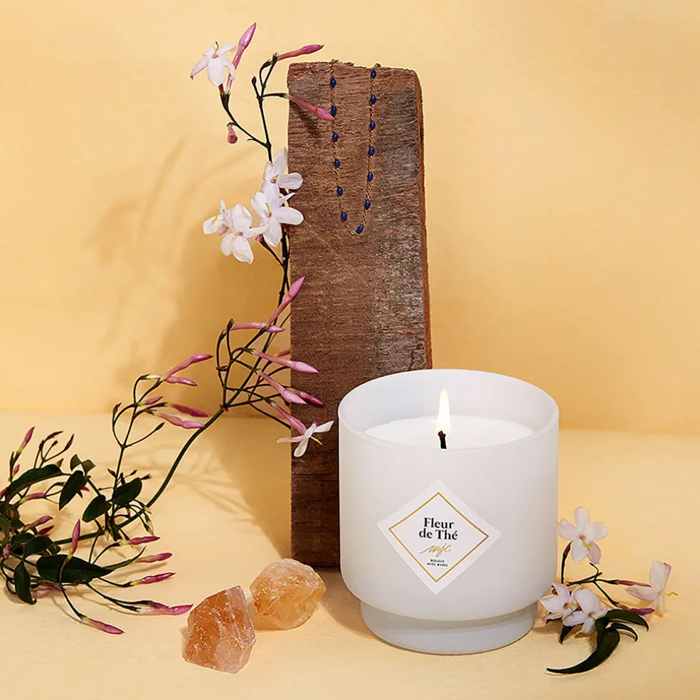 Bougie Bijou Bracelet Or bille noire Fleur de thé 45h