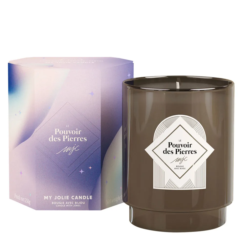 Bougie Bijou Collier Or pierre Lazurite lavande boisé 50h