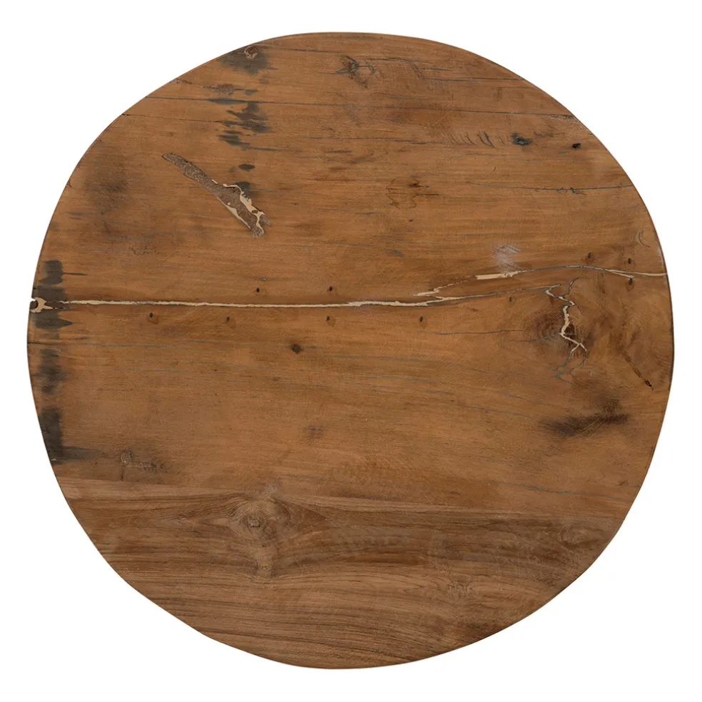 Bout de canapé rond en bois recyclé naturel d34cm - Campagne