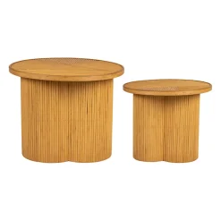 Bout de canapé ronds x2 nude en bambou et bois contreplaqué - Saori