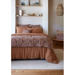 Bout de lit en gaze de coton imprimée camel 90x200cm - Capucine