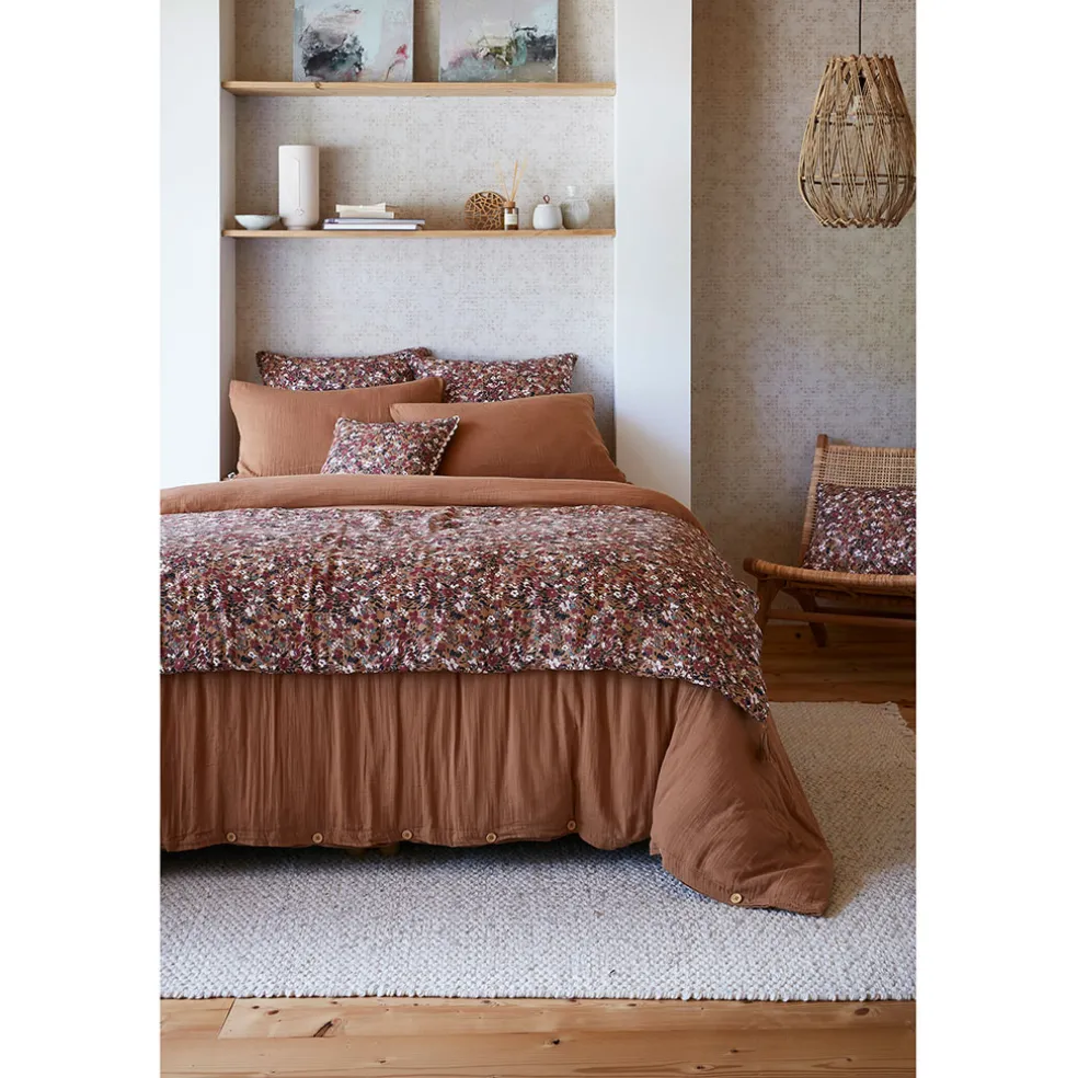 Bout de lit en gaze de coton imprimée camel 90x200cm - Capucine