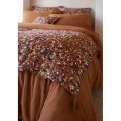 Bout de lit en gaze de coton imprimée camel 90x200cm - Capucine