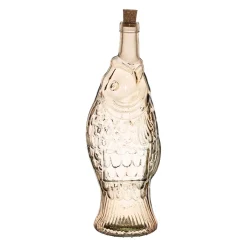 Bouteille Poisson en verre recyclé sablé fumé rose pâle 1.1L