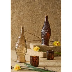 Bouteille Poisson en verre recyclé sablé ambre 1.1L