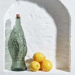 Bouteille Poisson en verre recyclé sablé sauge 1.1l