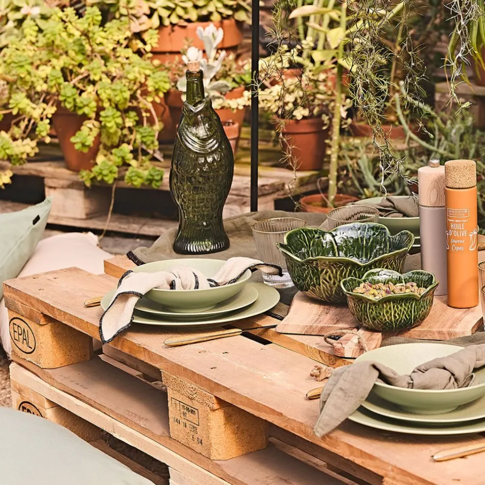 Bouteille Poisson en verre recyclé sablé sauge 1.1l