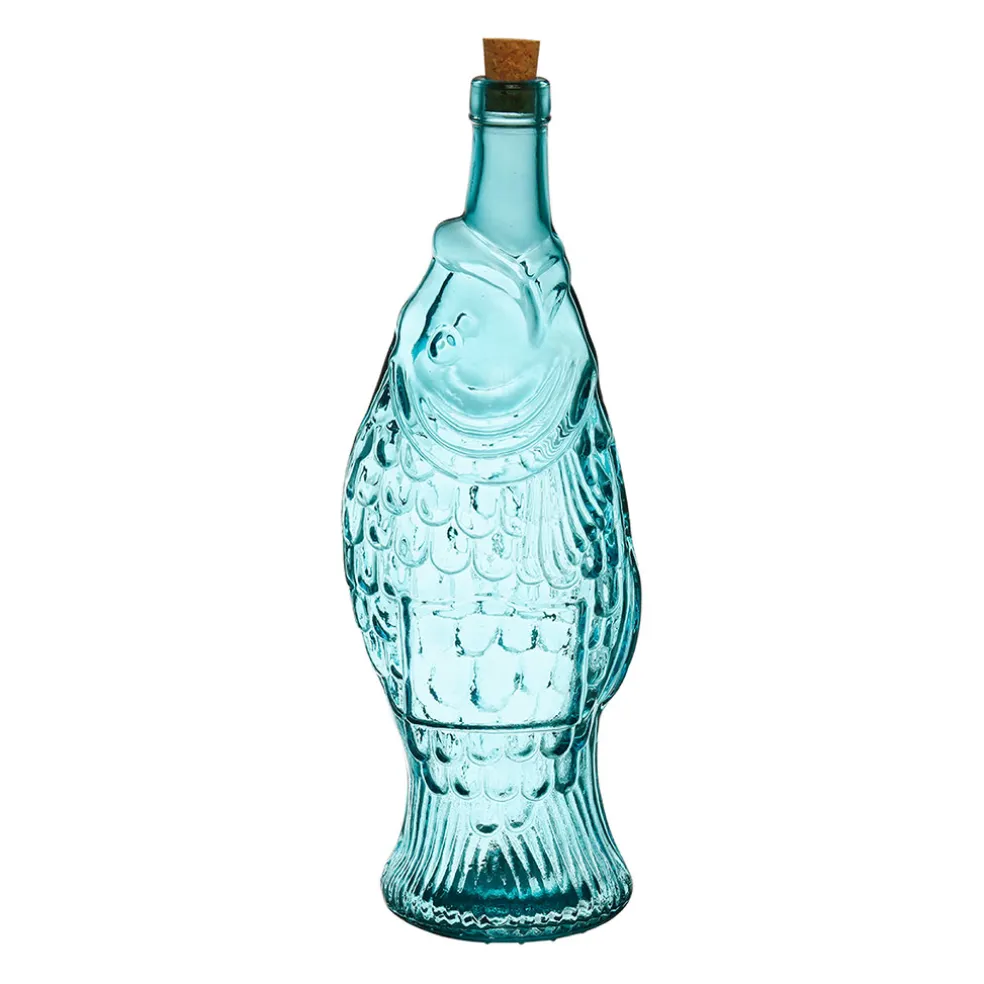 Bouteille poisson turquoise 1.1l en verre recyclé
