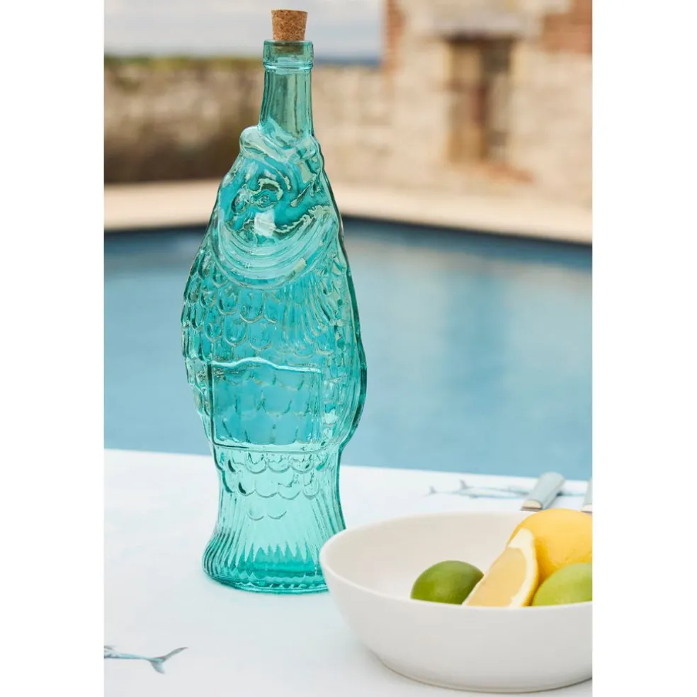 Bouteille poisson turquoise 1.1l en verre recyclé