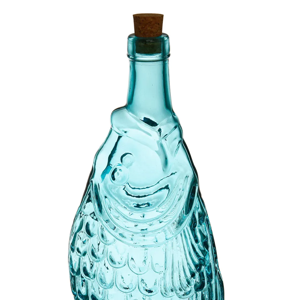 Bouteille poisson turquoise 1.1l en verre recyclé