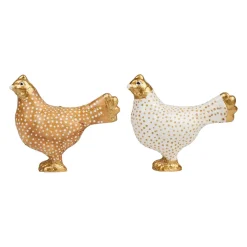 Boutons de porte poules x2 blanc et doré - Campagne