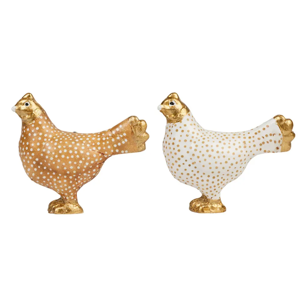 Boutons de porte poules x2 blanc et doré - Campagne