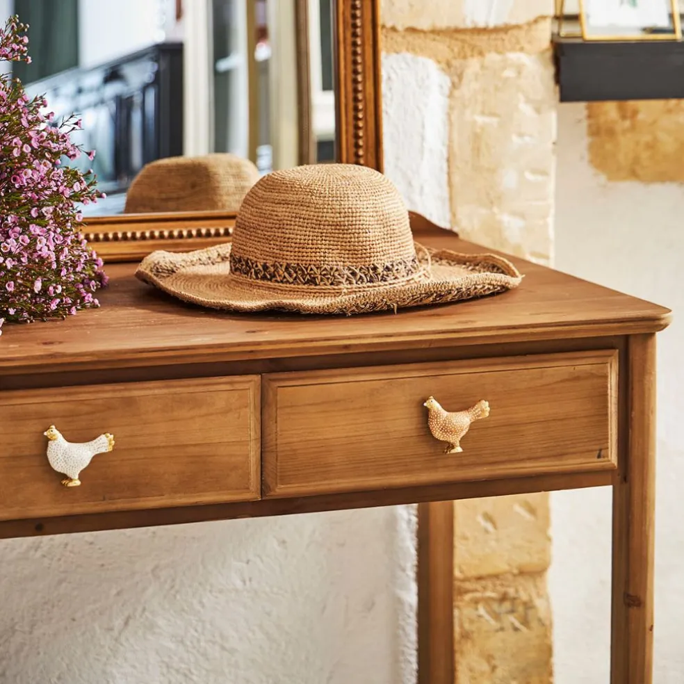 Boutons de porte poules x2 blanc et doré - Campagne