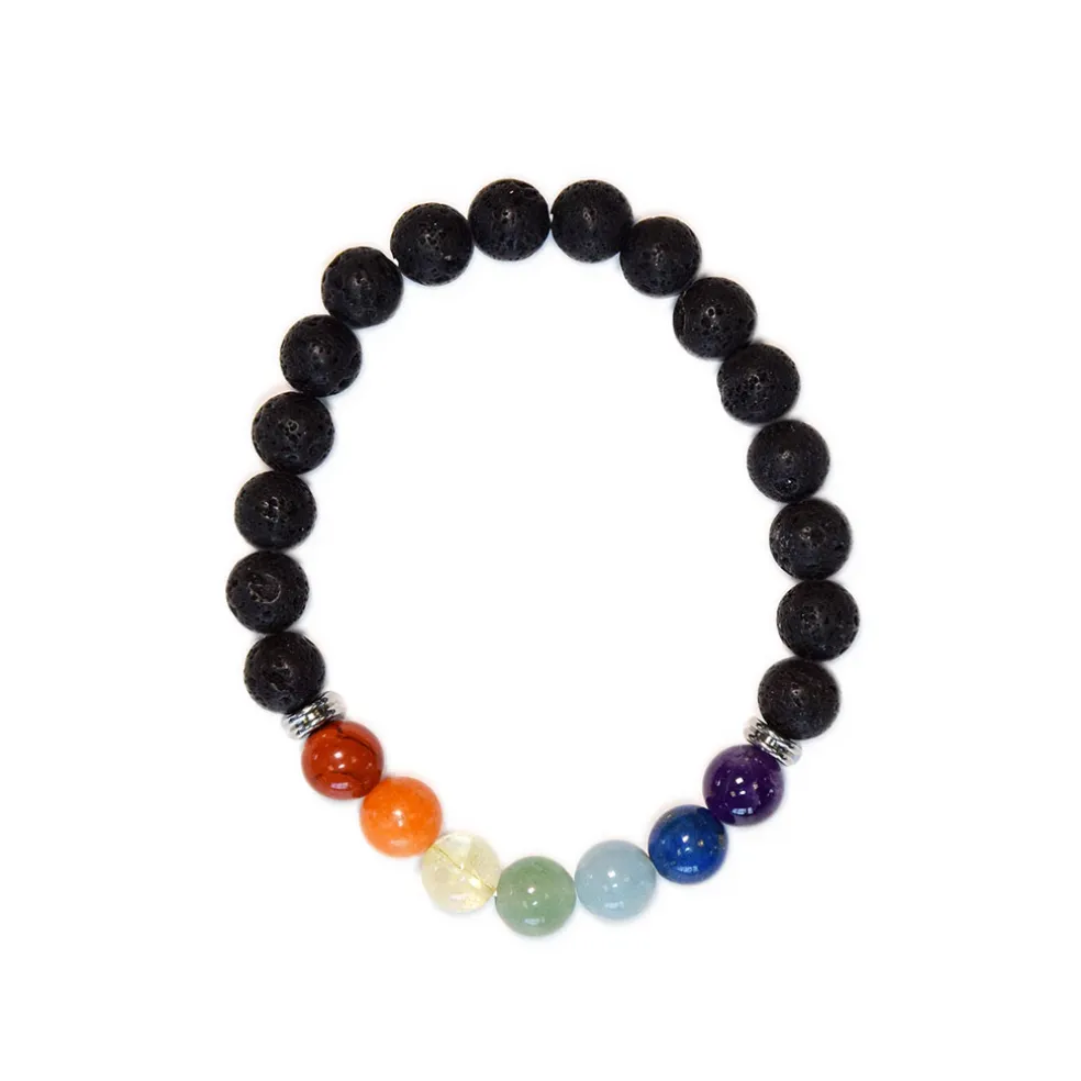 Bracelet 7 chakras pierre de lave perles rondes 8mm