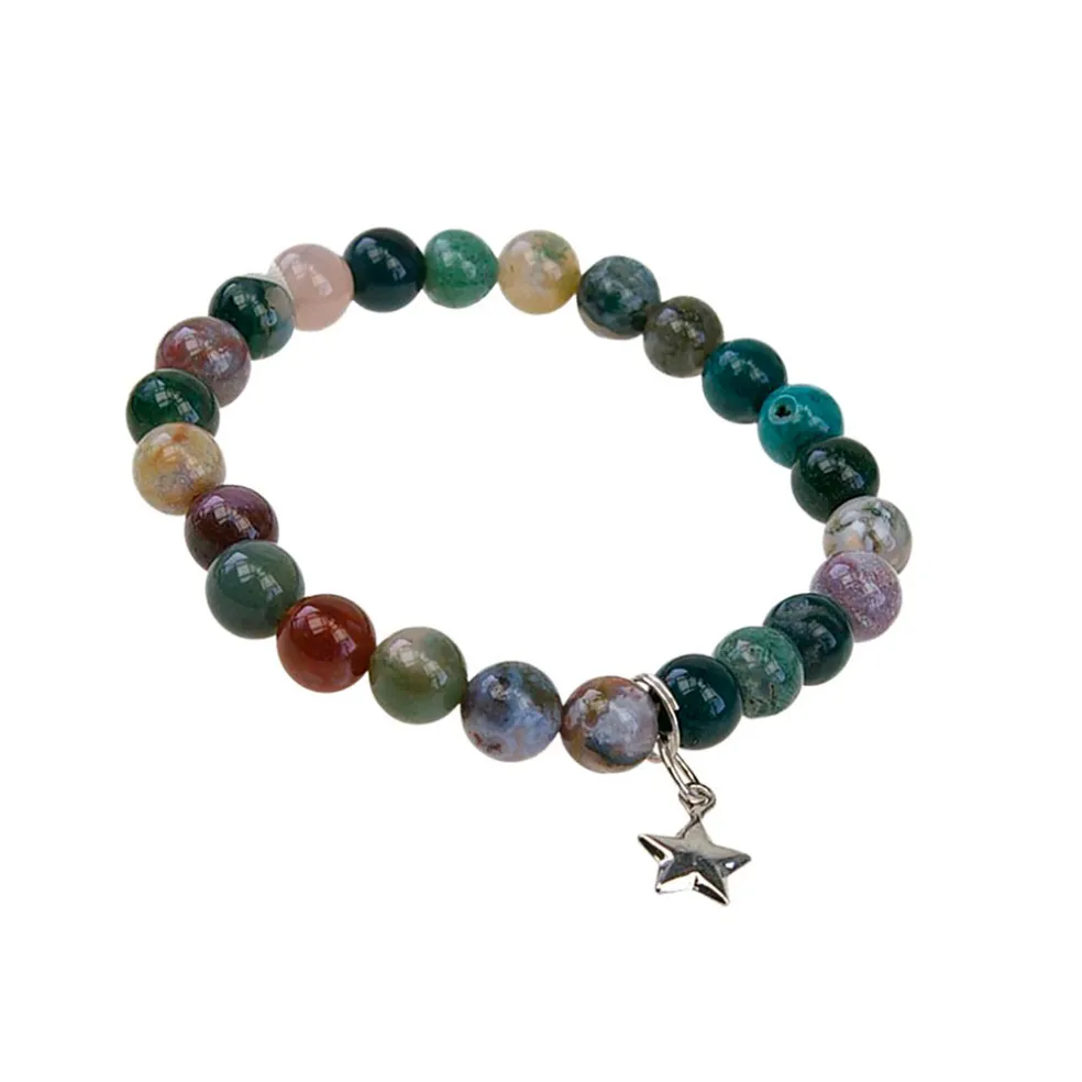 Bracelet agate multicolore perles rondes 8mm et étoile