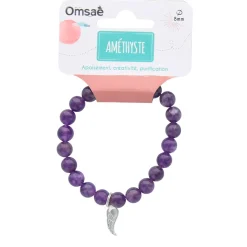 Bracelet améthyste perles rondes 8mm et aile d'ange