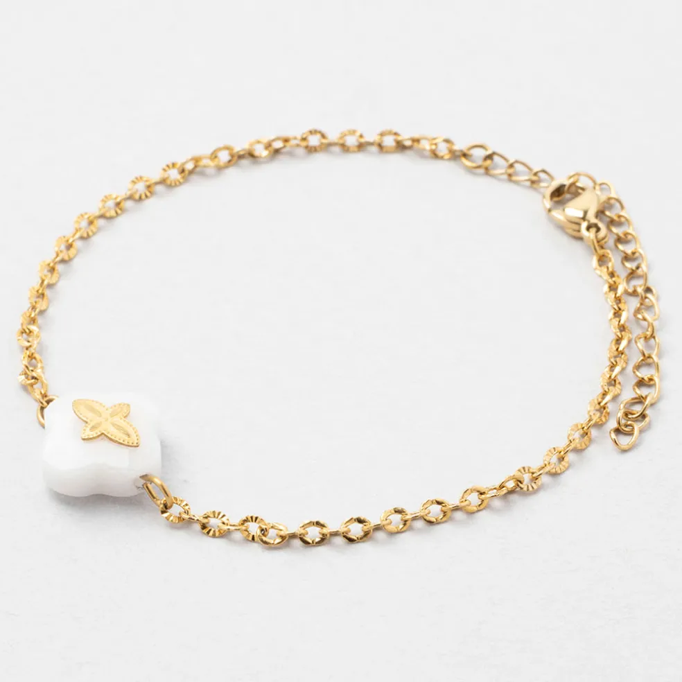 Bracelet en acier doré et blanc - trefle