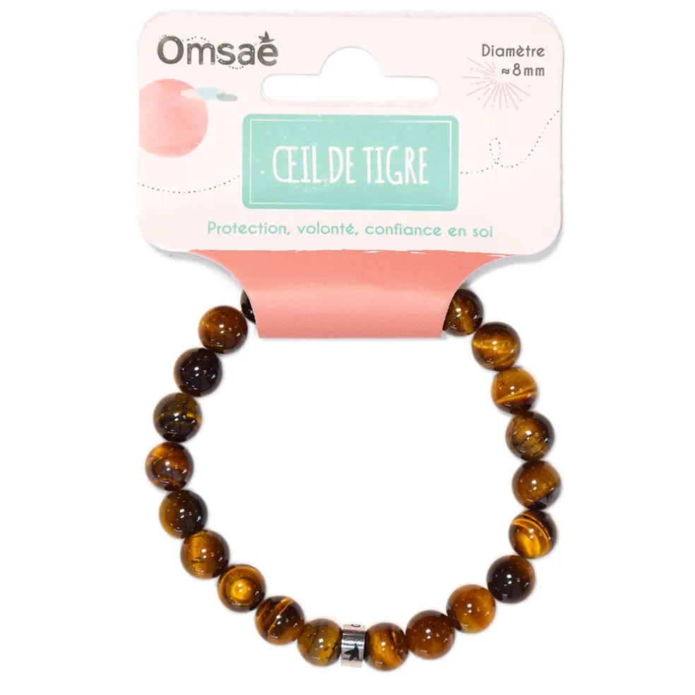 Bracelet œil de tigre perles rondes 8mm