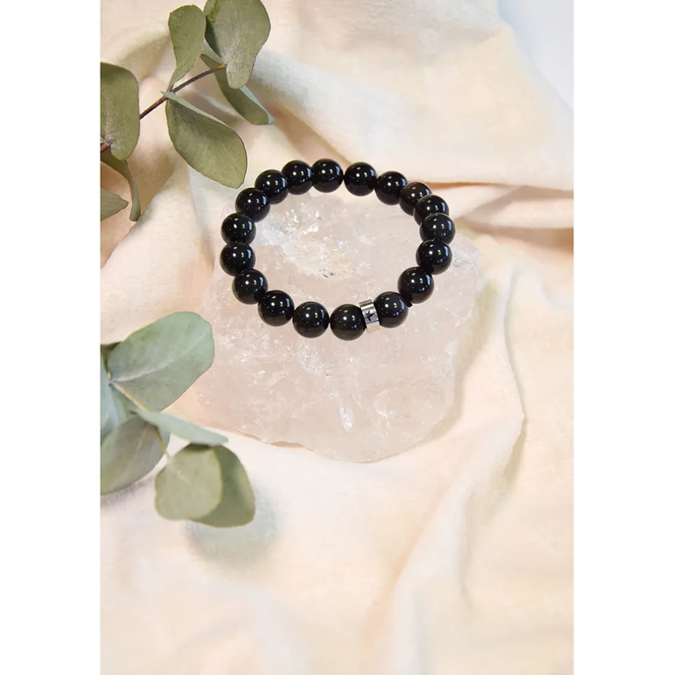 Bracelet obsidienne noire perles rondes 8mm