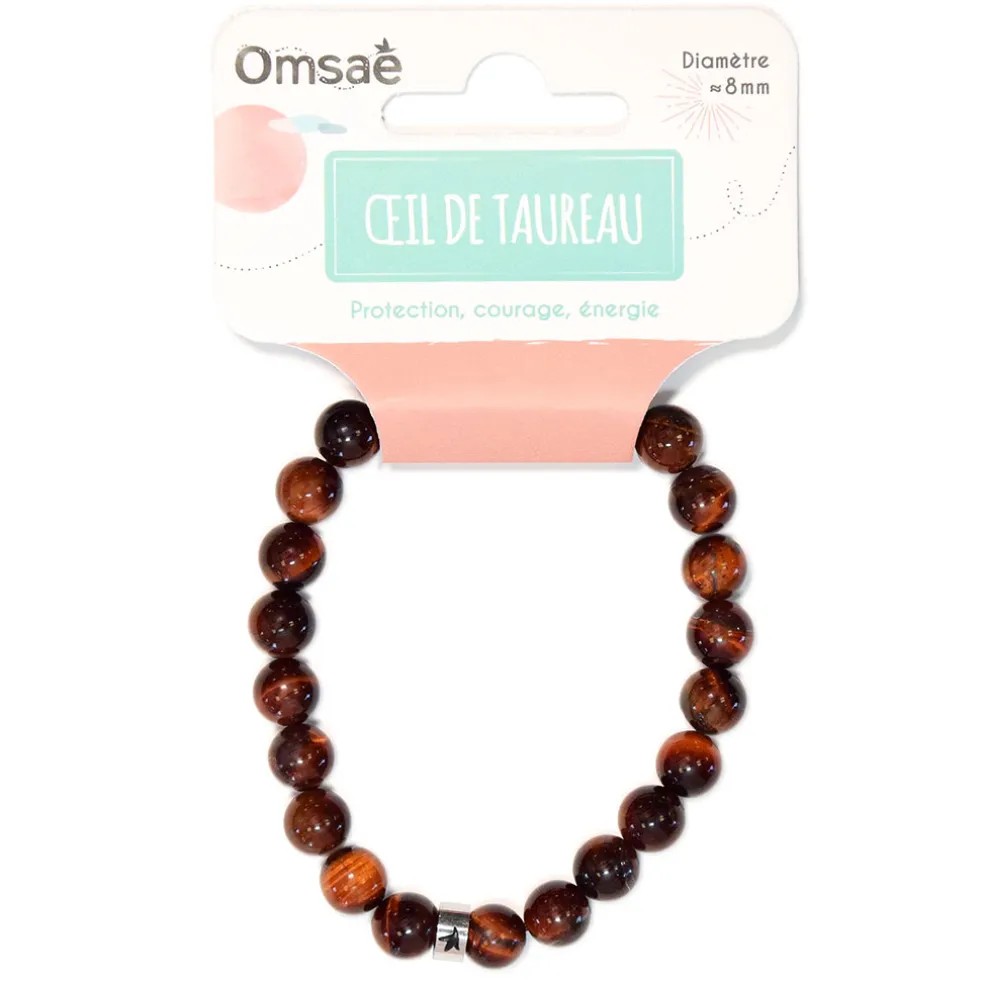 Bracelet oeil de taureau perles rondes 8mm