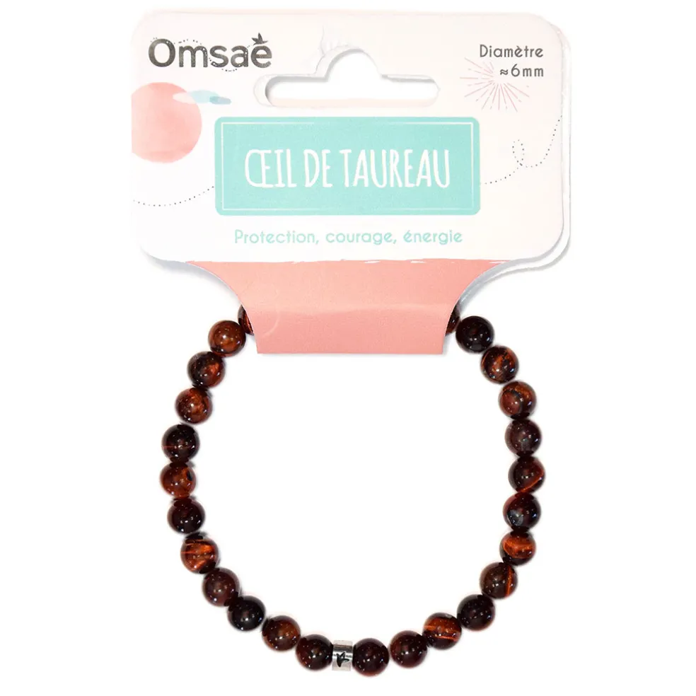 Bracelet oeil de taureau perles rondes 6mm