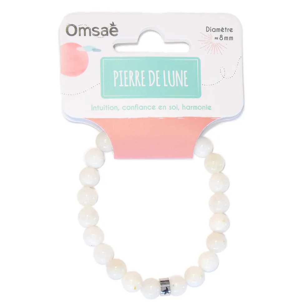 Bracelet pierre de lune perles rondes 8mm