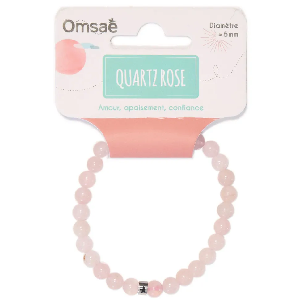 Bracelet quartz rose perles rondes 6mm