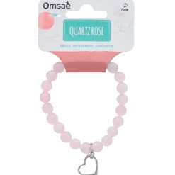 Bracelet quartz rose perles rondes 8mm et cœur
