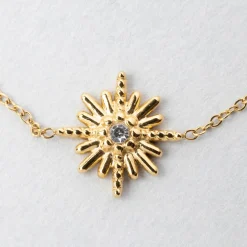 Bracelet soleil doré l15+5cm acier inoxydable+strass