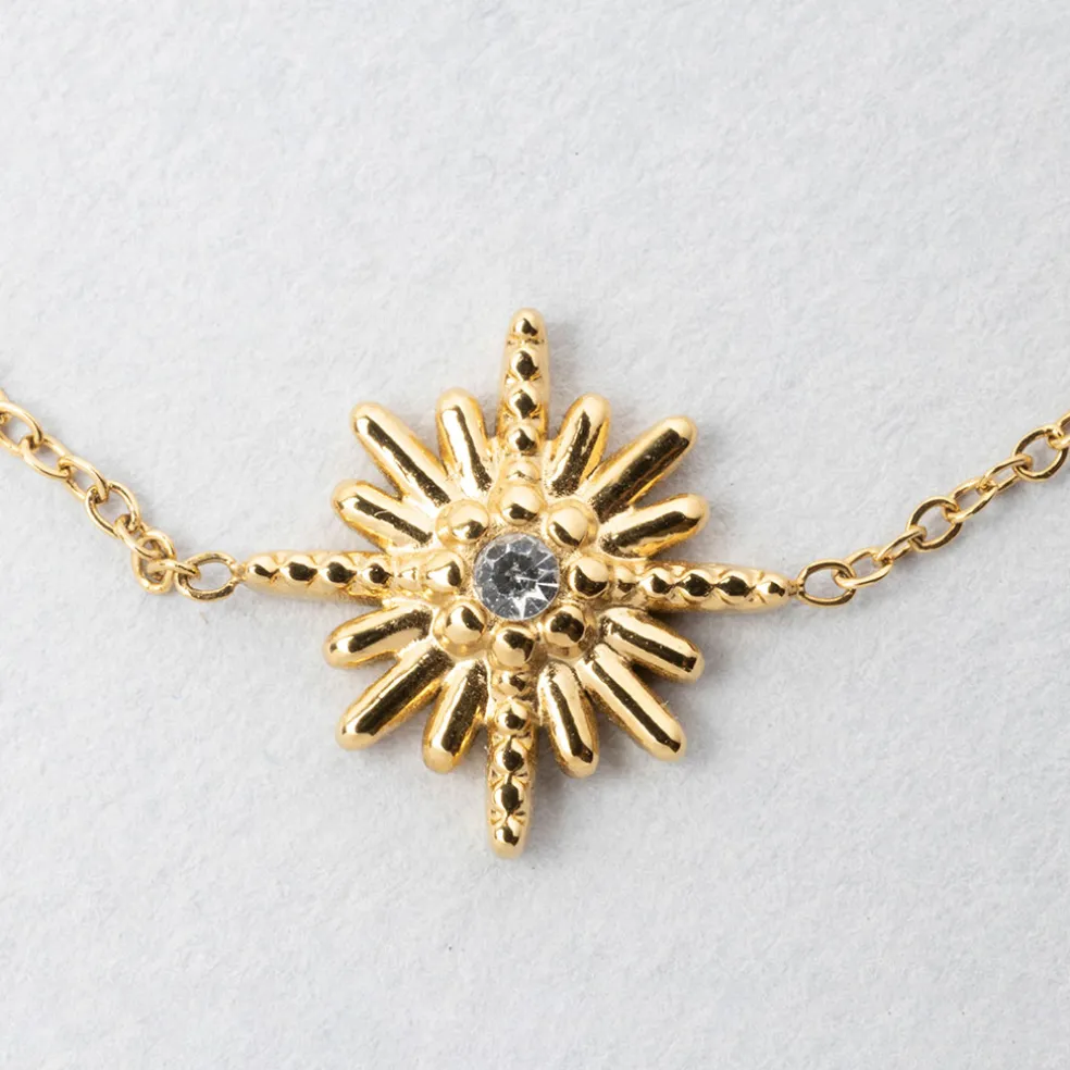 Bracelet soleil doré l15+5cm acier inoxydable+strass