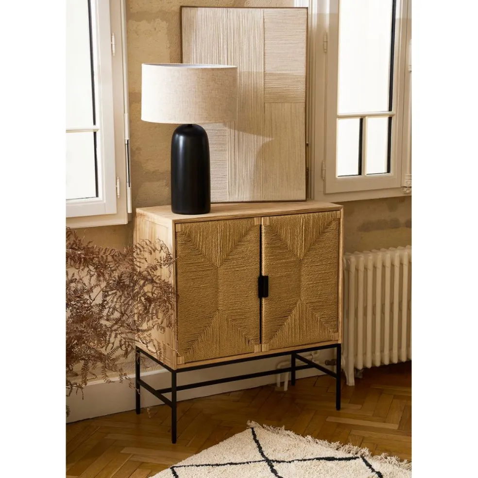 Buffet 2 portes en naturel et noir h90cm - Kenda