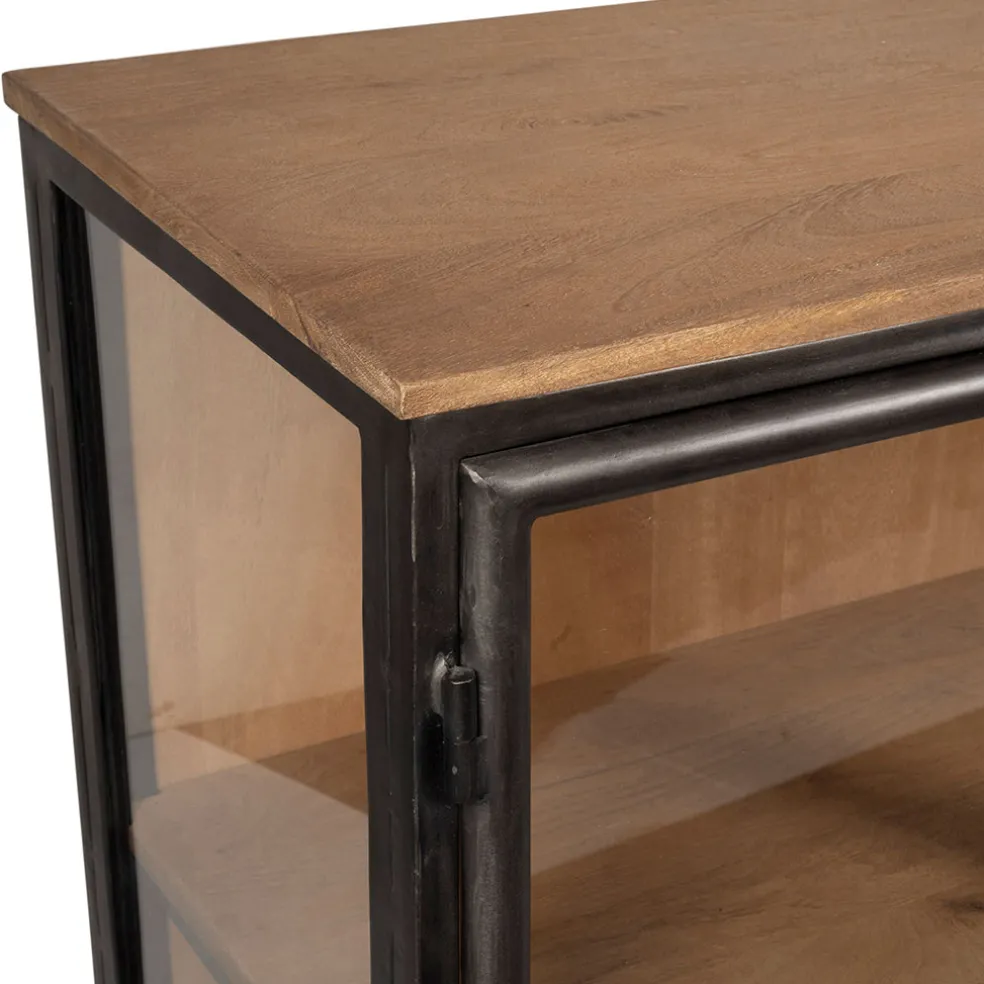 Buffet bas 2 portes en manguier naturel et fer h90cm - Tucson