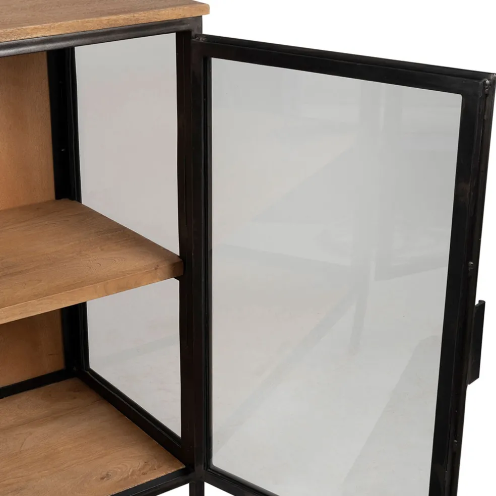 Buffet bas 2 portes en manguier naturel et fer h90cm - Tucson