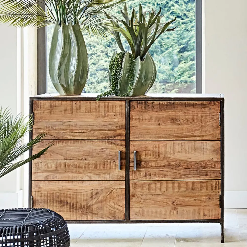Buffet bas en acacia et fer 2 portes H90cm - Factory