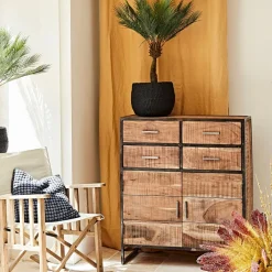 Buffet bas en acacia et fer 2 portes H105cm -Factory