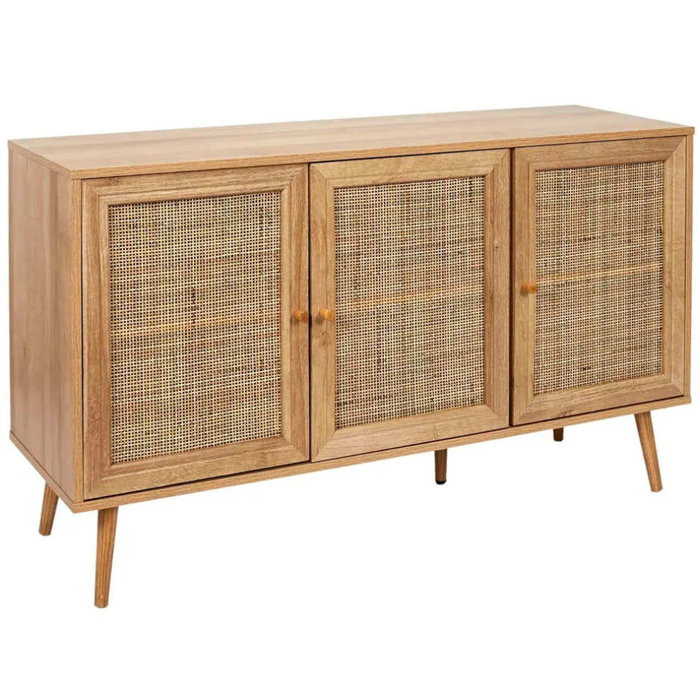Buffet en bois et cannage 3 portes L115cm - Baia