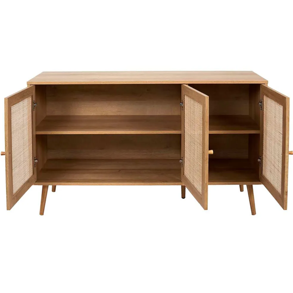 Buffet en bois et cannage 3 portes L115cm - Baia