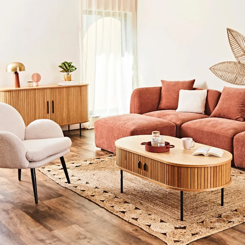 Buffet en placage chêne naturel 140x45cm - nola