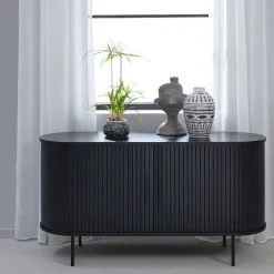Buffet en placage chêne noir 140x45cm - Nola