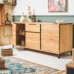 Buffet enfilade chêne massif 3 portes et tiroir - Manny
