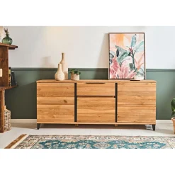 Buffet enfilade chêne massif 3 portes et tiroir - Manny